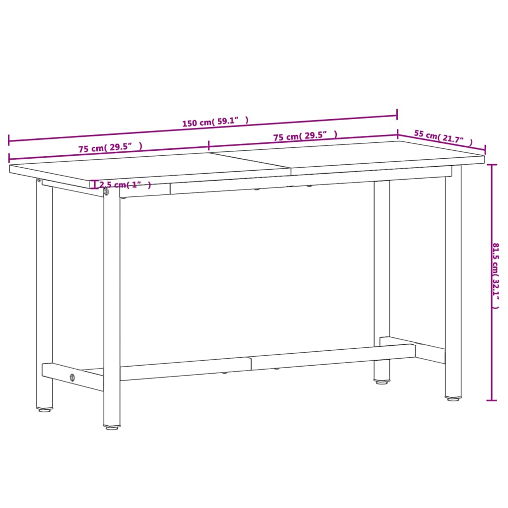 Workbench 150x55x81.5 cm Solid Wood Beech and Metal