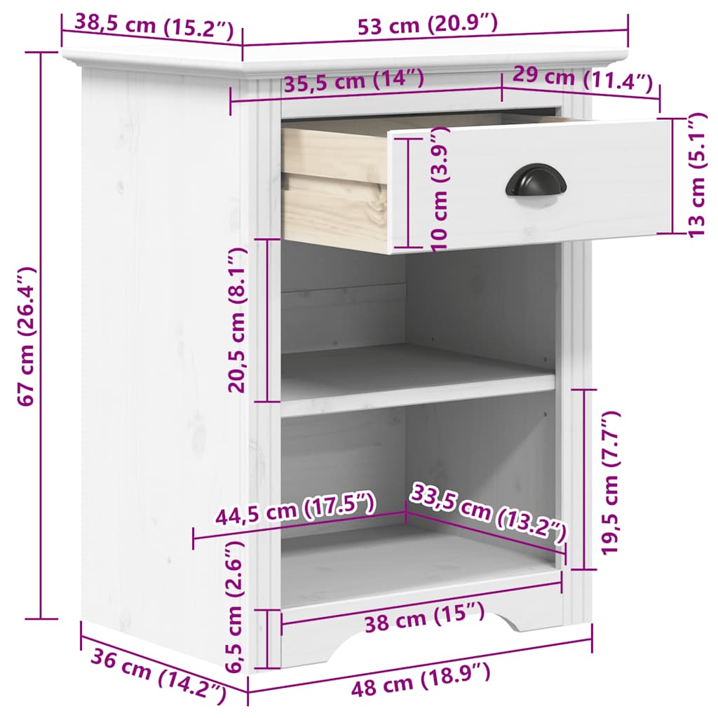 Bedside Cabinet BODO White 53x38.5x66 cm Solid Wood Pine