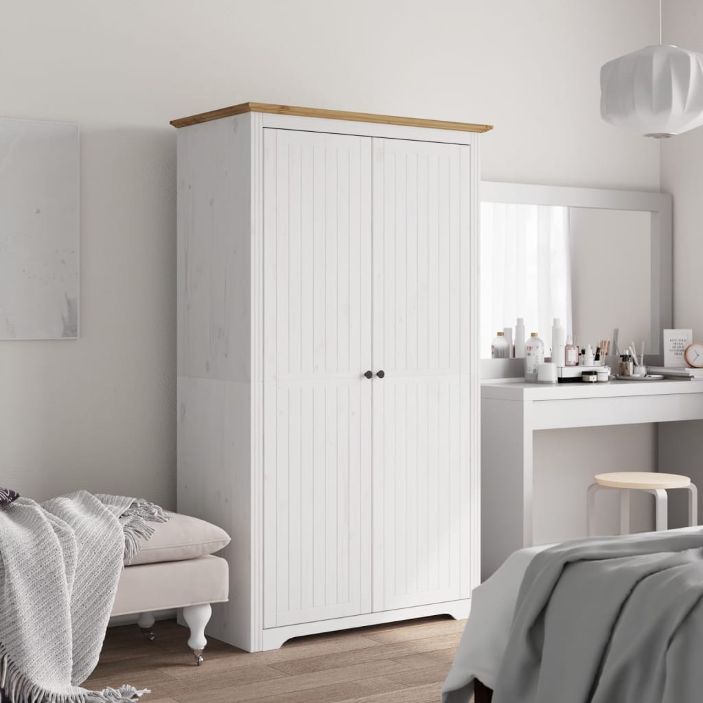 vidaXL Wardrobe BODO White and Brown 101x52x176.5 cm Solid Wood Pine