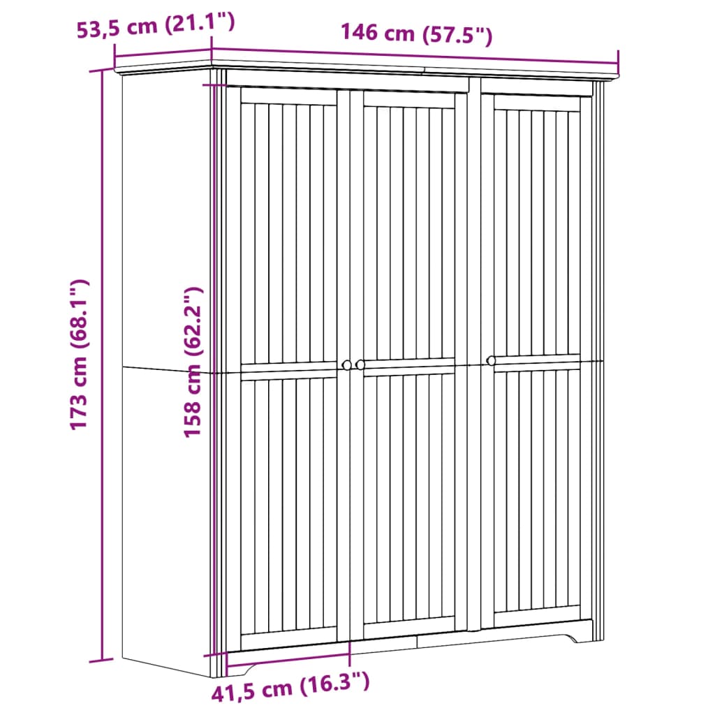 vidaXL Wardrobe BODO White and Brown 151.5x52x176.5cm Solid Wood Pine