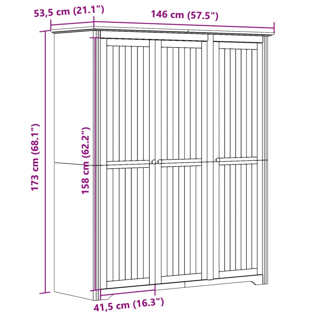 vidaXL Wardrobe BODO Grey 151.5x52x176.5 cm Solid Wood Pine