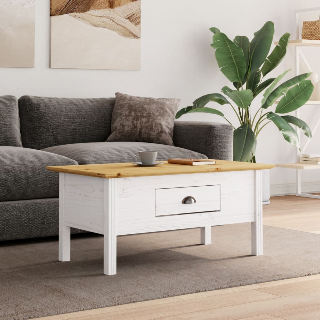Coffee Table "BODO" White and Brown 100x55x46 cm Solid Wood Pine
