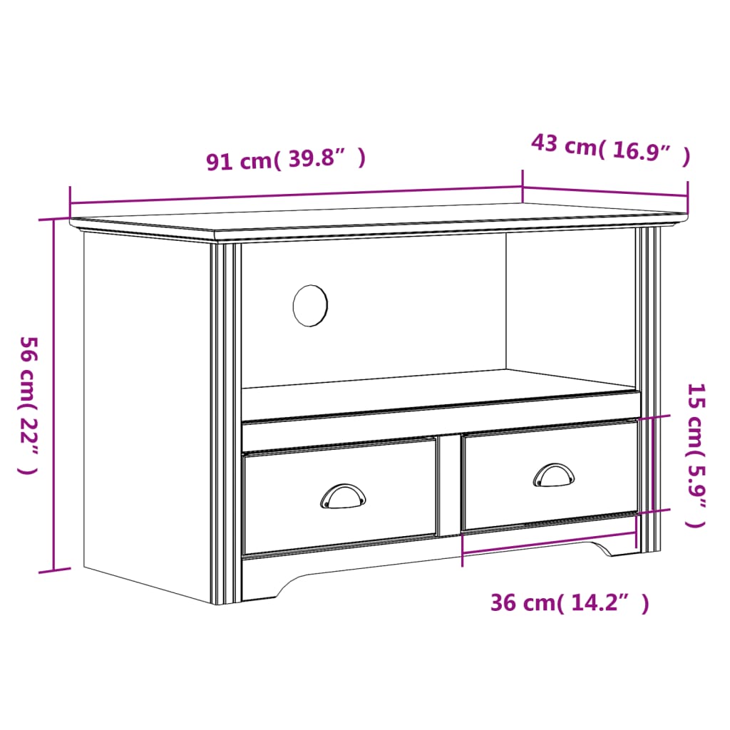 vidaXL TV Cabinet with 2 Drawers BODO White 91x43x56 cm Solid Wood Pine