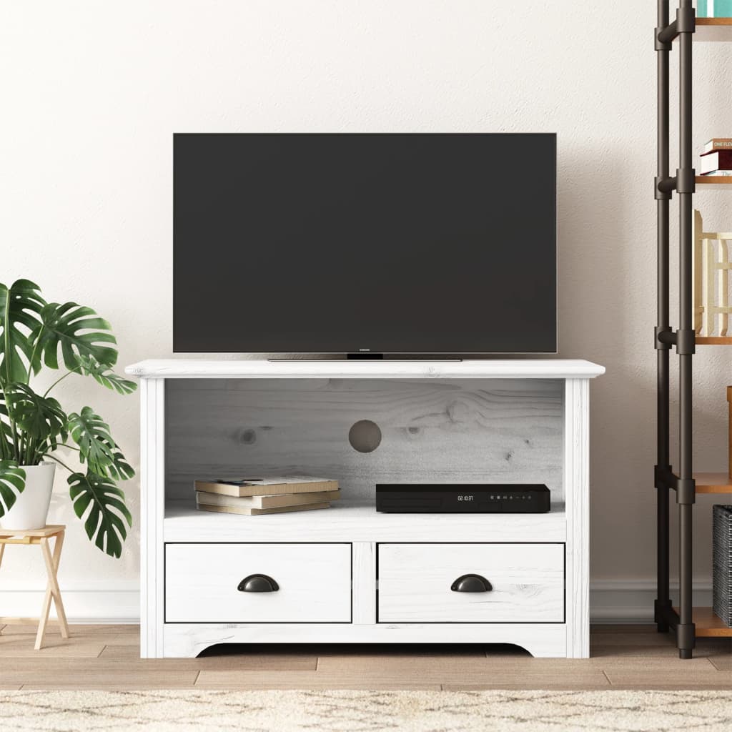 vidaXL TV Cabinet with 2 Drawers BODO White 91x43x56 cm Solid Wood Pine