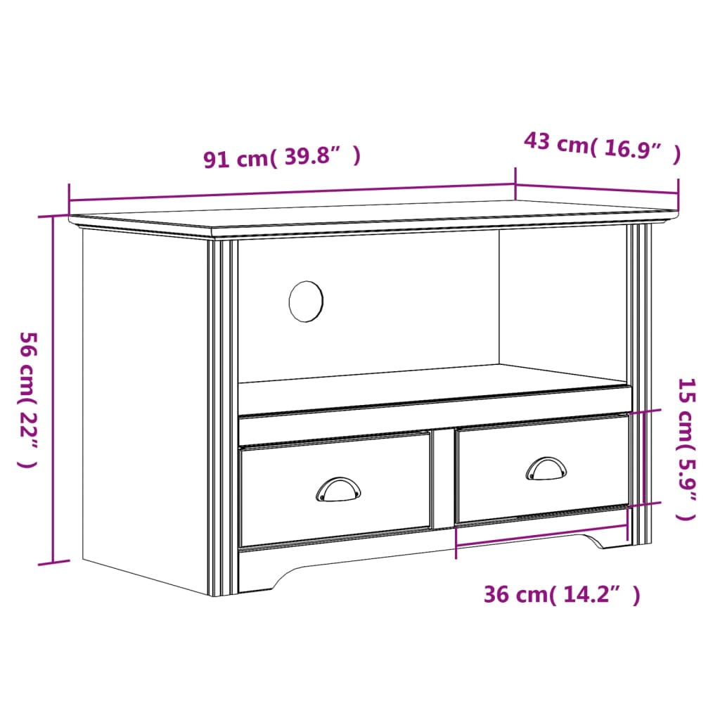 vidaXL TV Cabinet with 2 Drawers BODO Grey 91x43x56 cm Solid Wood Pine