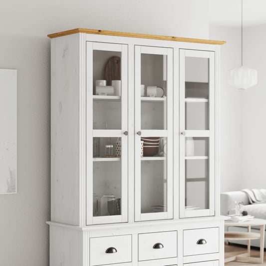 vidaXL Cabinet with Glass Doors BODO White and Brown Solid Wood Pine