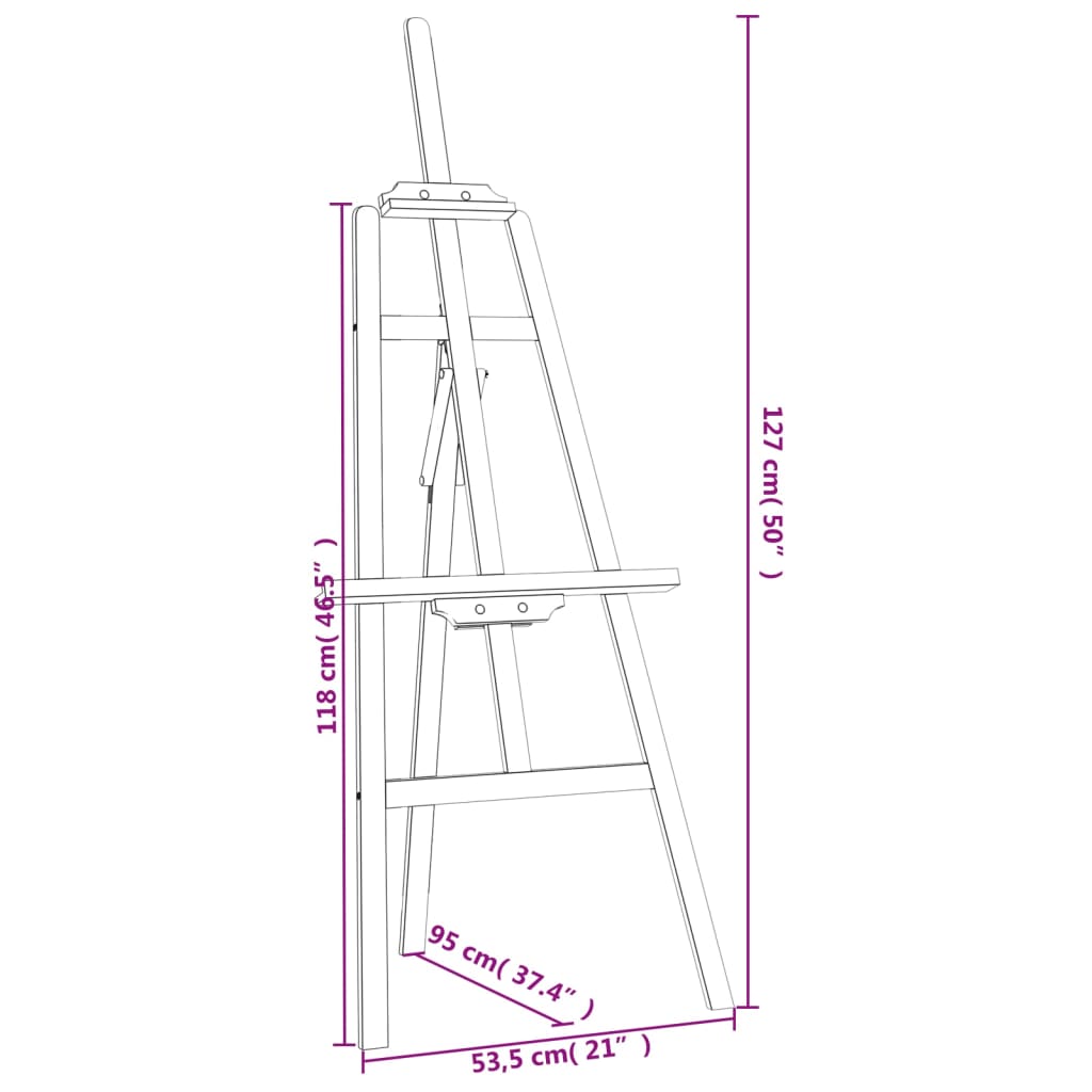 vidaXL Easel Stand Black 53.5x95x127 cm Solid Wood Pine