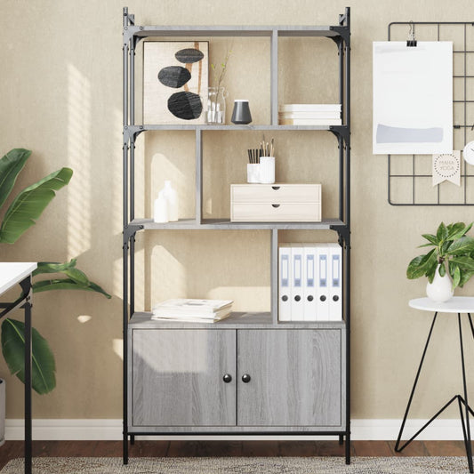 Bookcase with Doors Grey Sonoma 76.5x30x154.5 cm Engineered Wood