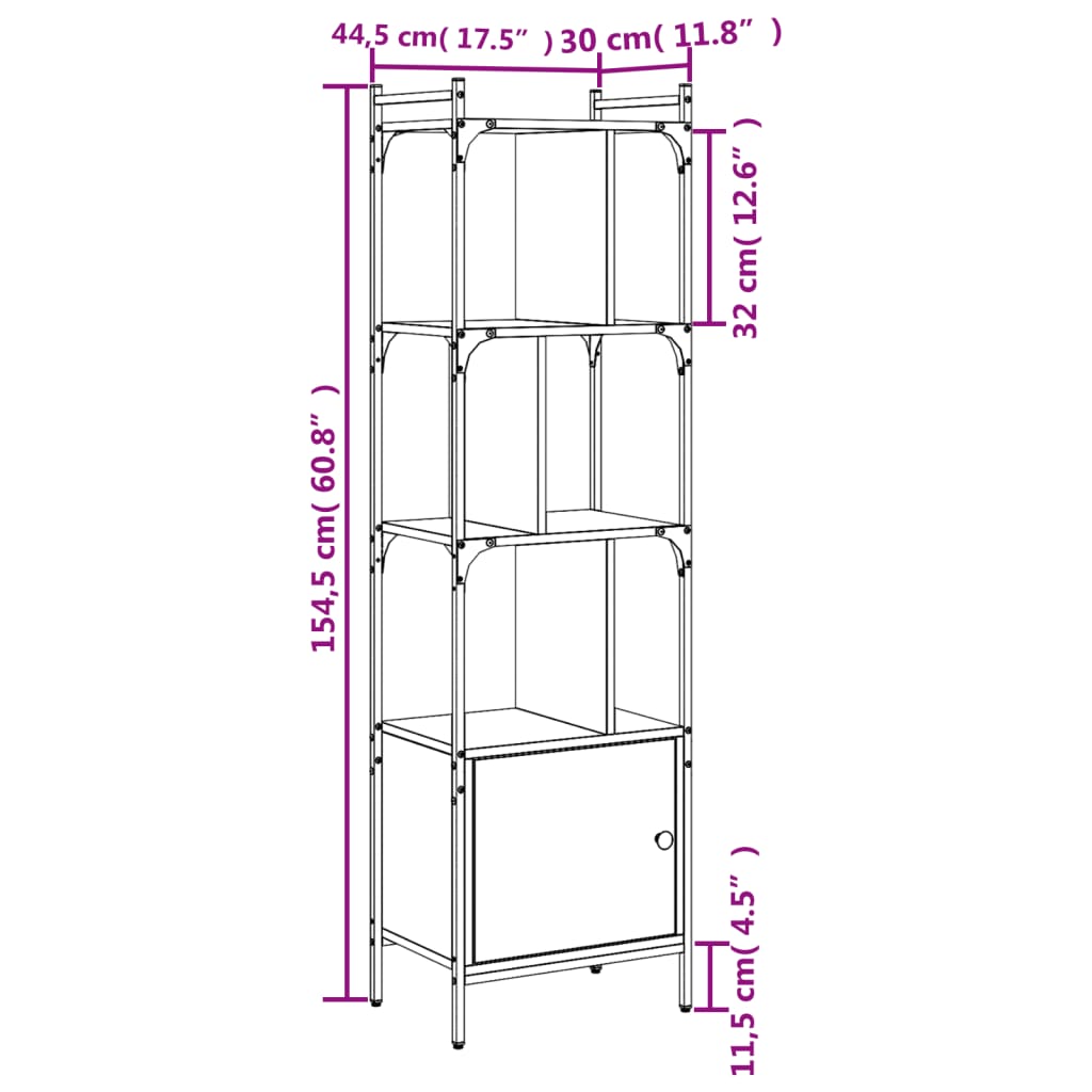 Bookcase with Door Sonoma Oak 44,5x30x154,5 cm Engineered Wood