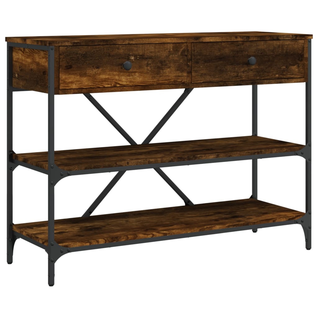 Console Table with Drawers and Shelves Smoked Oak Engineered Wood