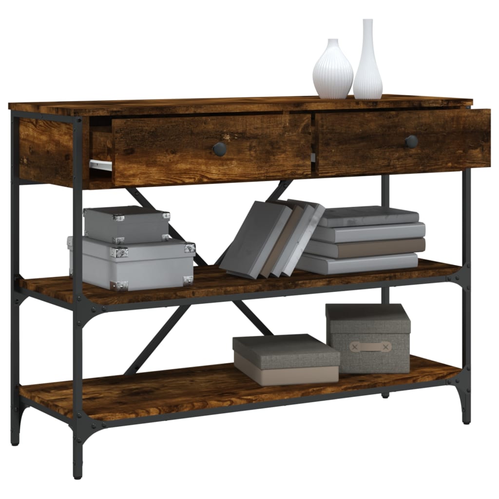 Console Table with Drawers and Shelves Smoked Oak Engineered Wood