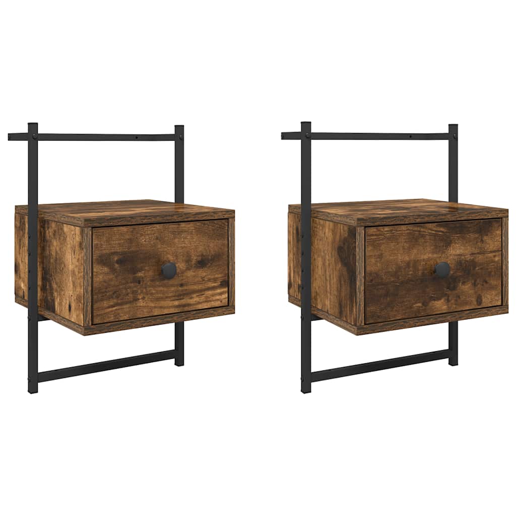 Bedside Cabinets Wall-mounted 2 pcs Smoked Oak 35x30x51 cm Engineered Wood