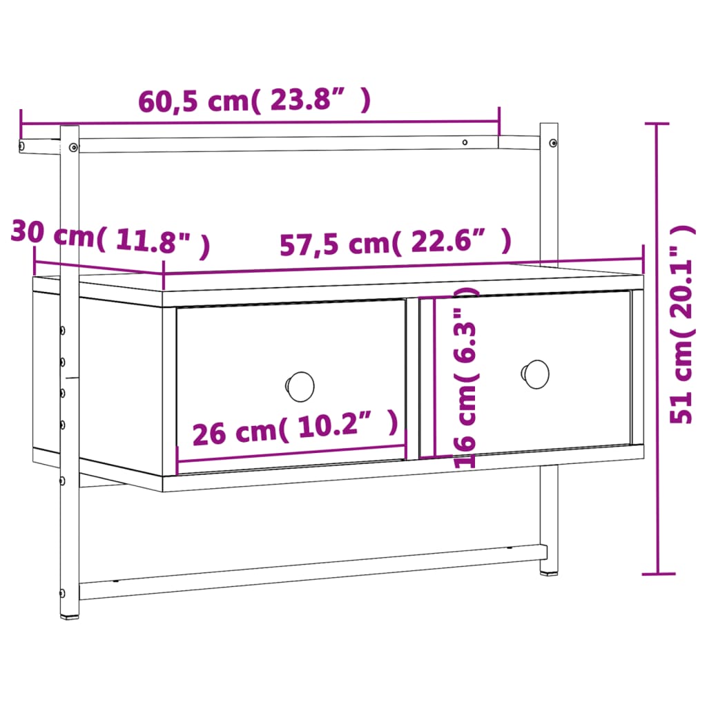 TV Cabinet Wall-mounted Grey Sonoma 60,5x30x51 cm Engineered Wood
