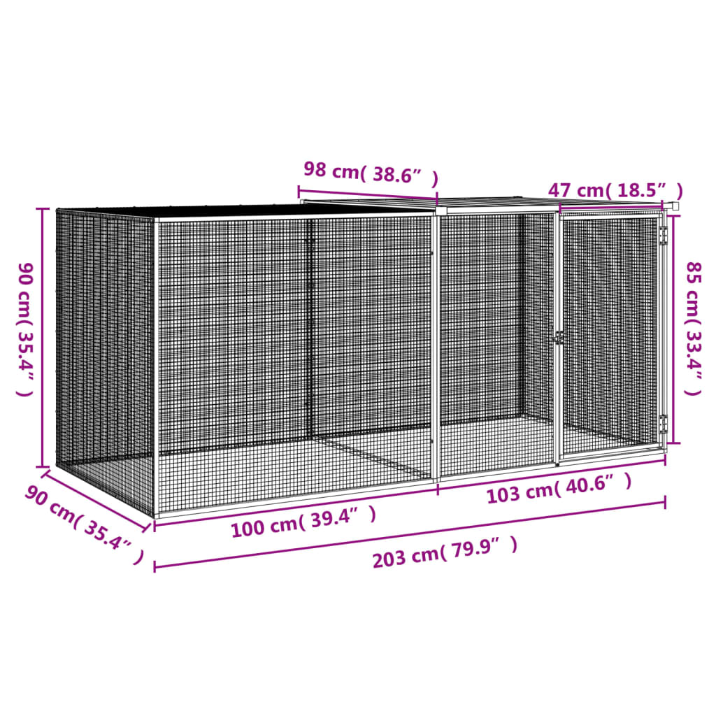 vidaXL Chicken Cage with Roof Anthracite 203x98x90 cm Galvanised Steel