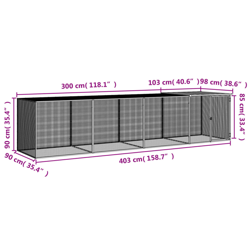 vidaXL Chicken Cage with Roof Light Grey 403x98x90 cm Galvanised Steel