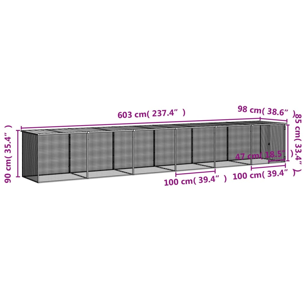 vidaXL Chicken Cage with Roof Anthracite 603x98x90 cm Galvanised Steel