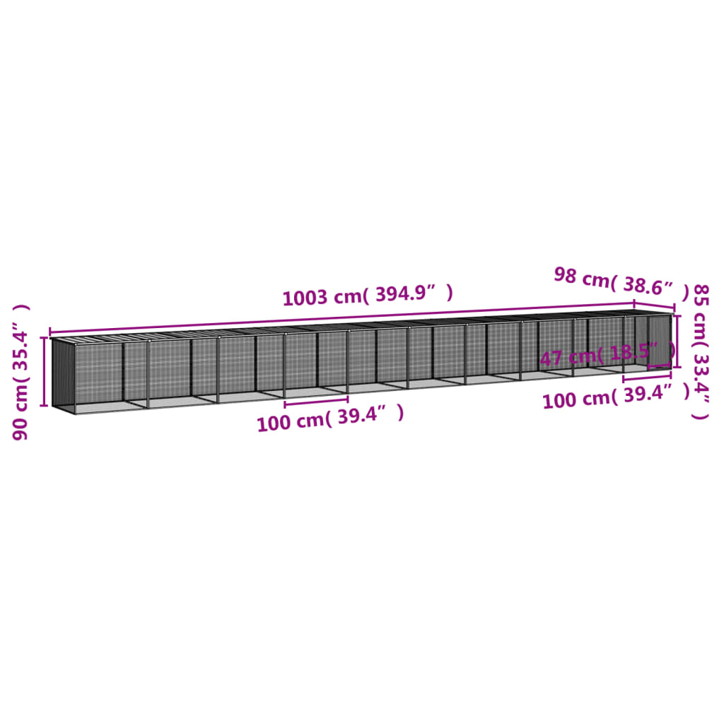 vidaXL Chicken Cage with Roof Anthracite 1003x98x90 cm Galvanised Steel