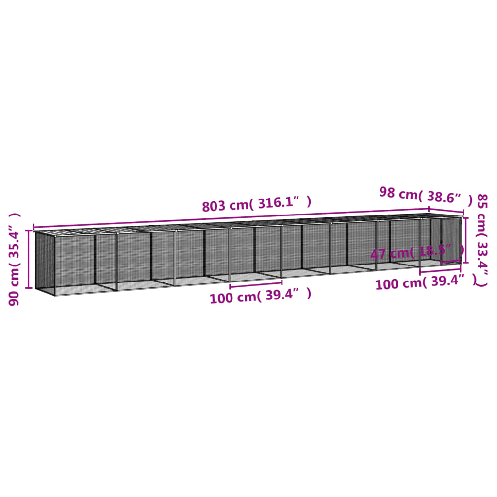 Chicken Cage with Roof Light Grey 803x98x90 cm Galvanised Steel