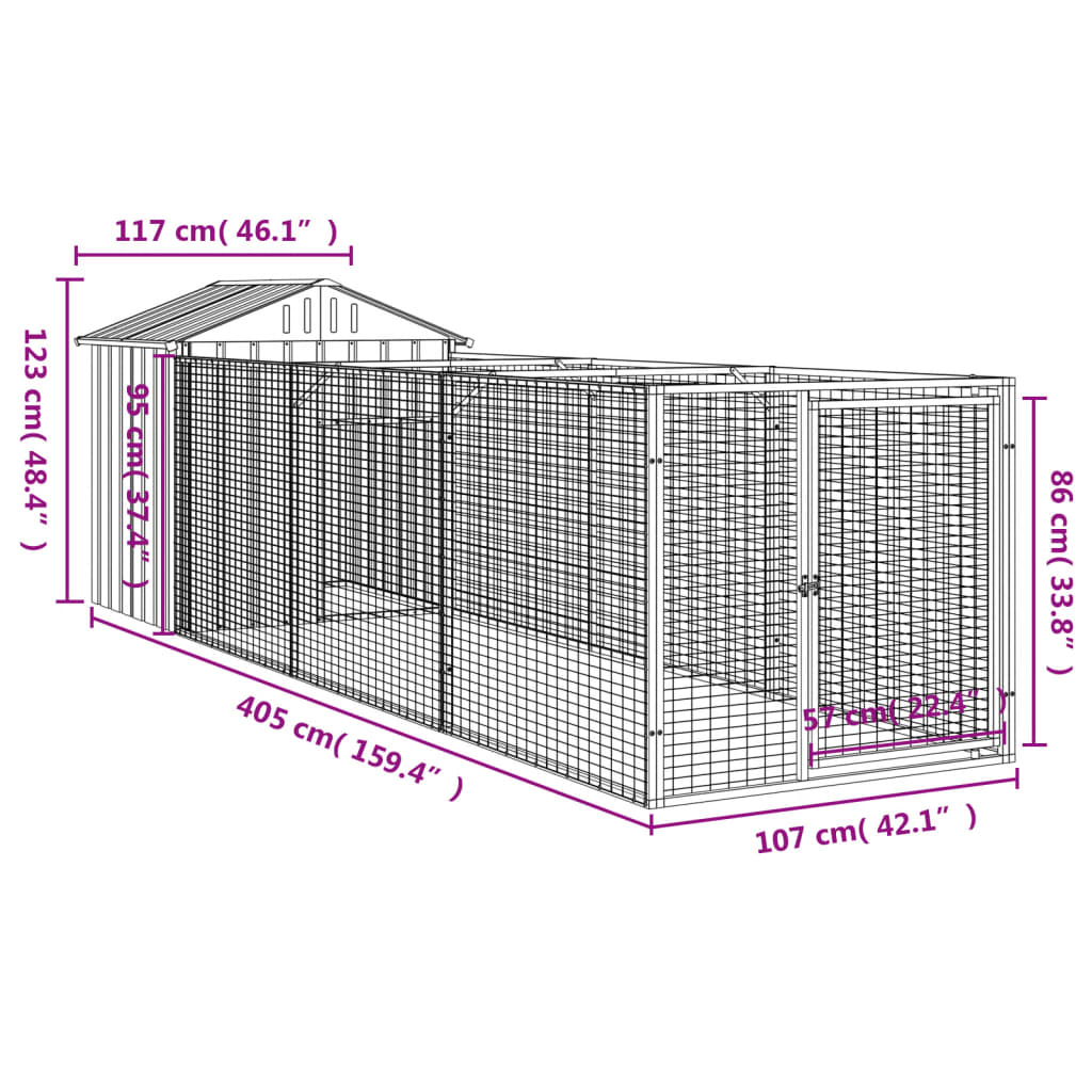 Dog House with Roof Anthracite 117x405x123 cm Galvanised Steel