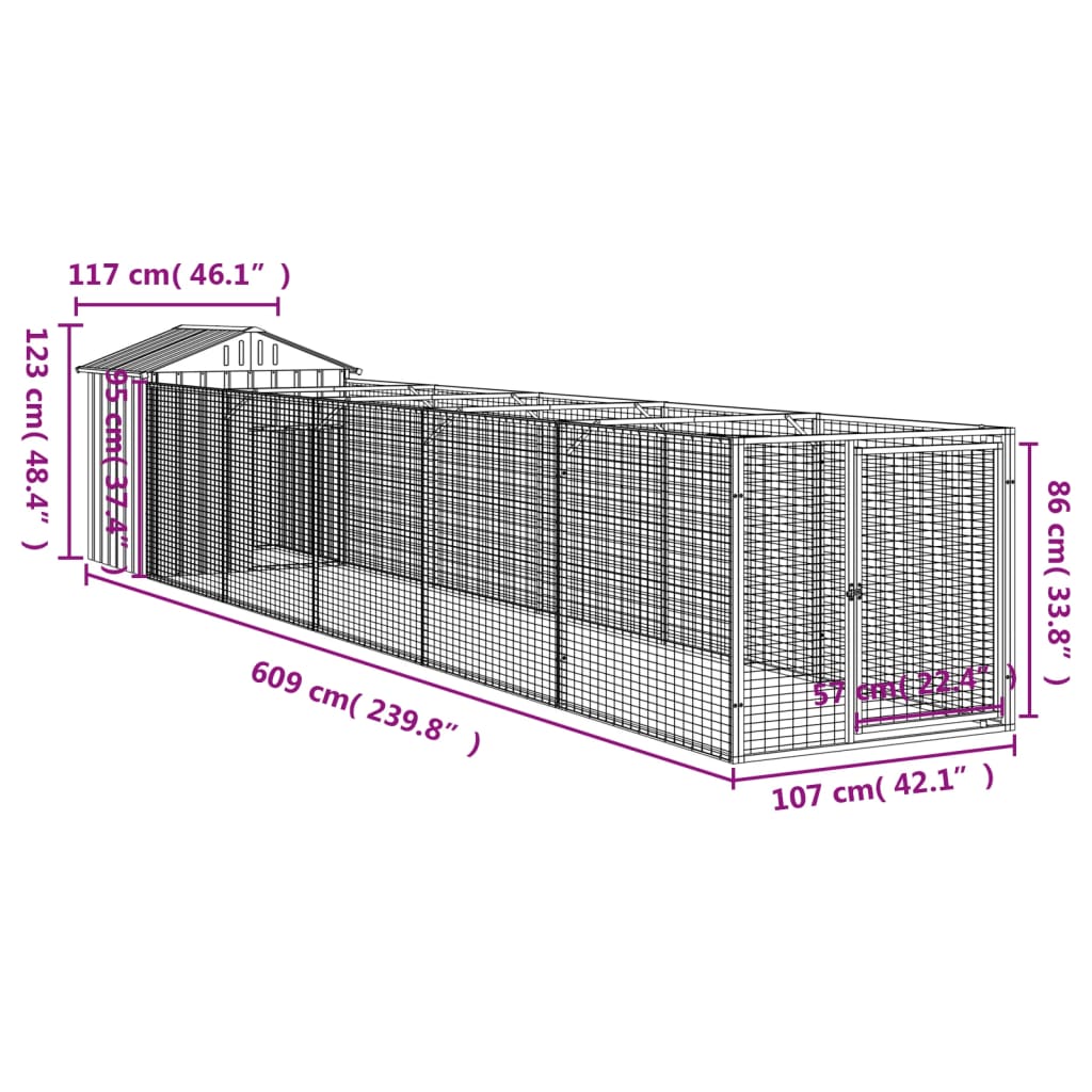 Dog House with Roof Anthracite 117x609x123 cm Galvanised Steel