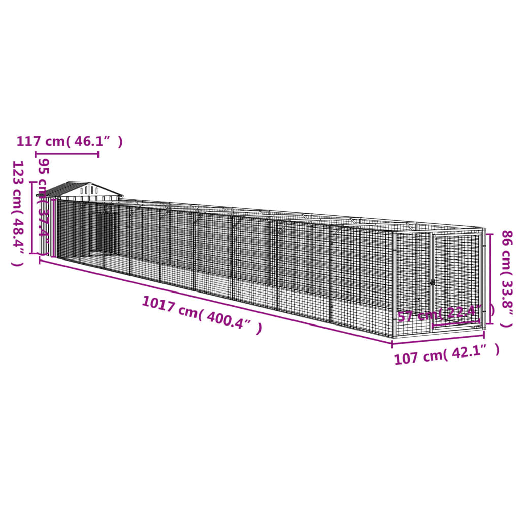 Dog House with Roof Anthracite 117x1017x123 cm Galvanised Steel