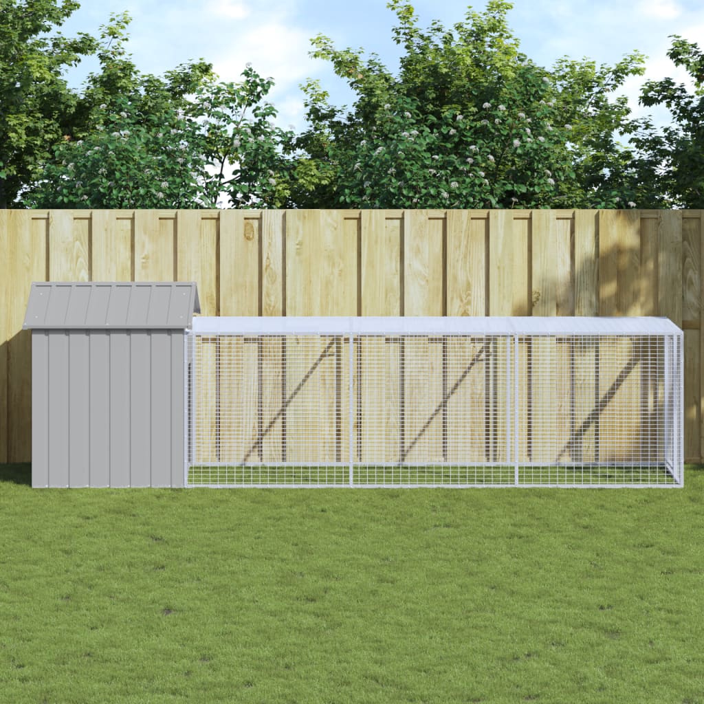 vidaXL Chicken Cage with Run Light Grey 117x405x123 cm Galvanised Steel