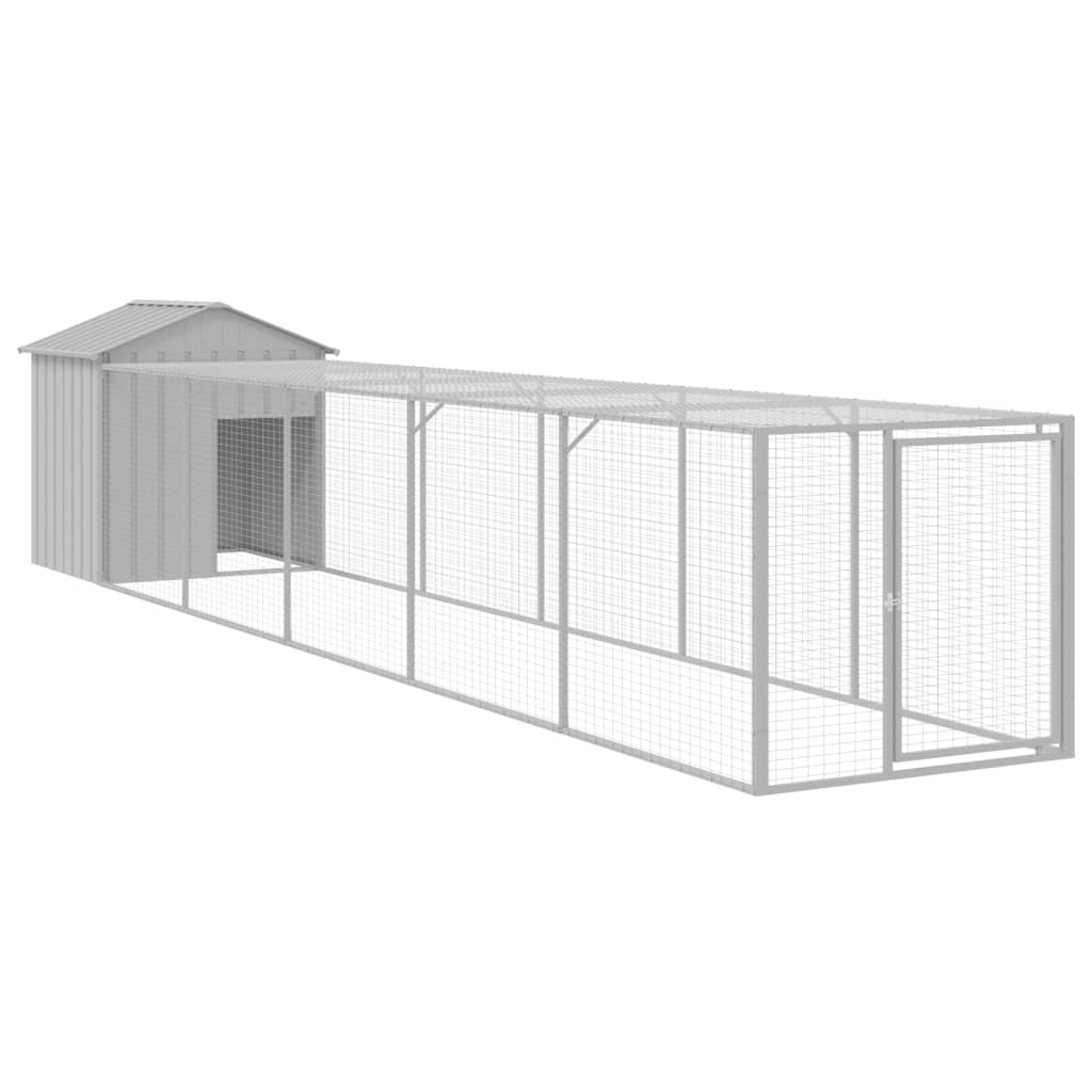 Chicken Cage with Run Light Grey 117x609x123 cm Galvanised Steel