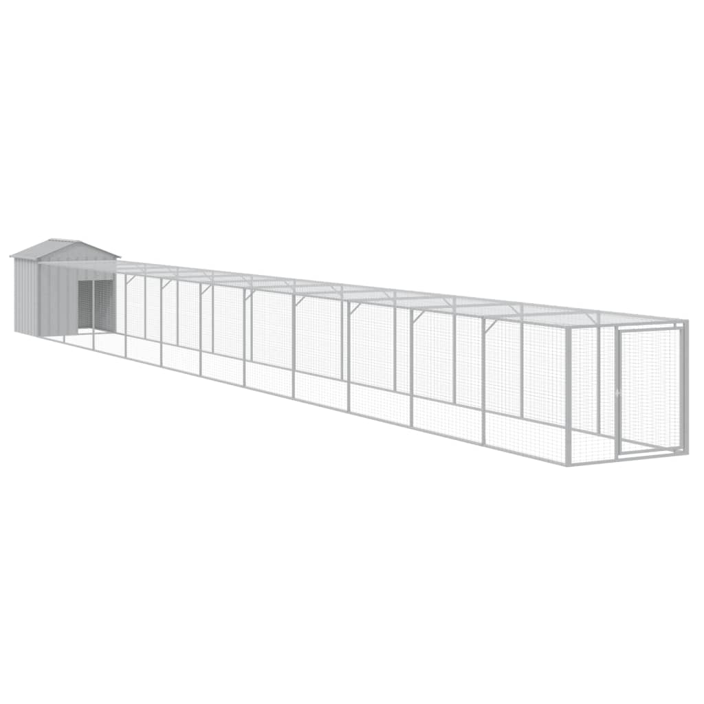 Chicken Cage with Run Light Grey 117x1221x123 cm Galvanised Steel