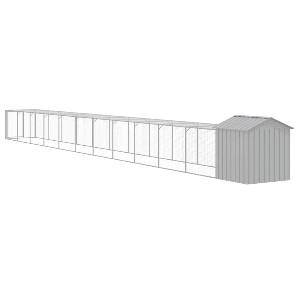 Chicken Cage with Run Light Grey 117x1221x123 cm Galvanised Steel