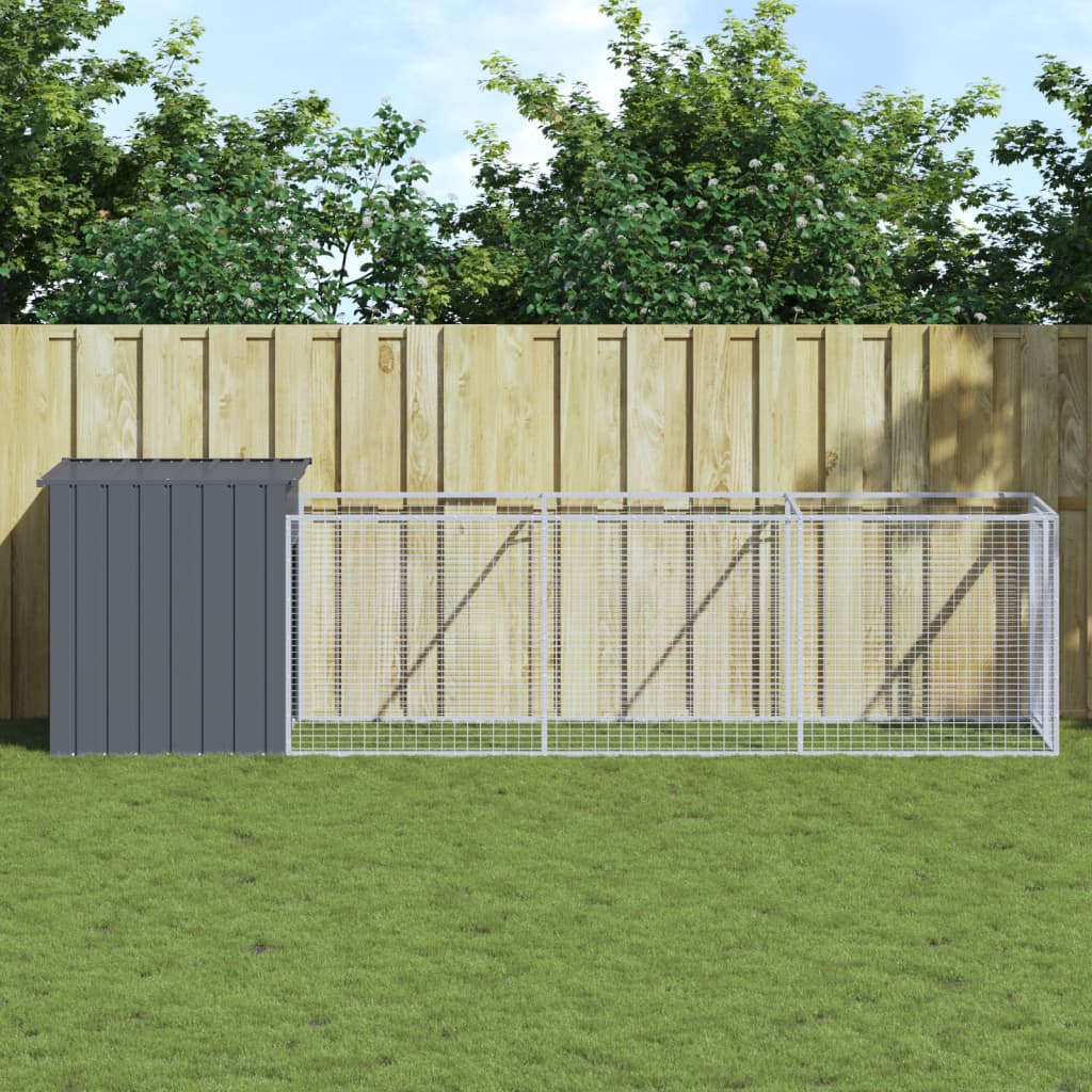 vidaXL Dog House with Run Anthracite 110x405x110 cm Galvanised Steel