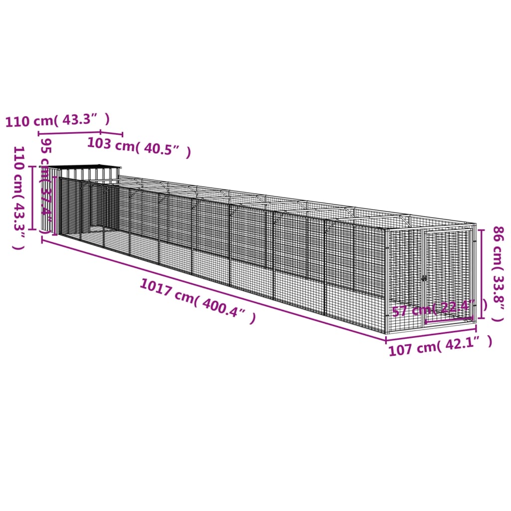 Dog House with Run Anthracite 110x1017x110 cm Galvanised Steel