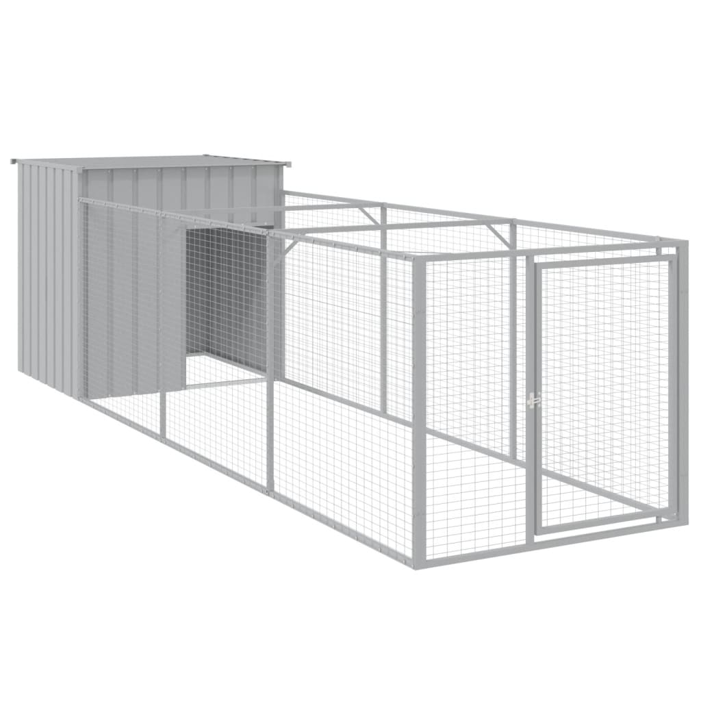 vidaXL Dog House with Run Light Grey 110x405x110 cm Galvanised Steel