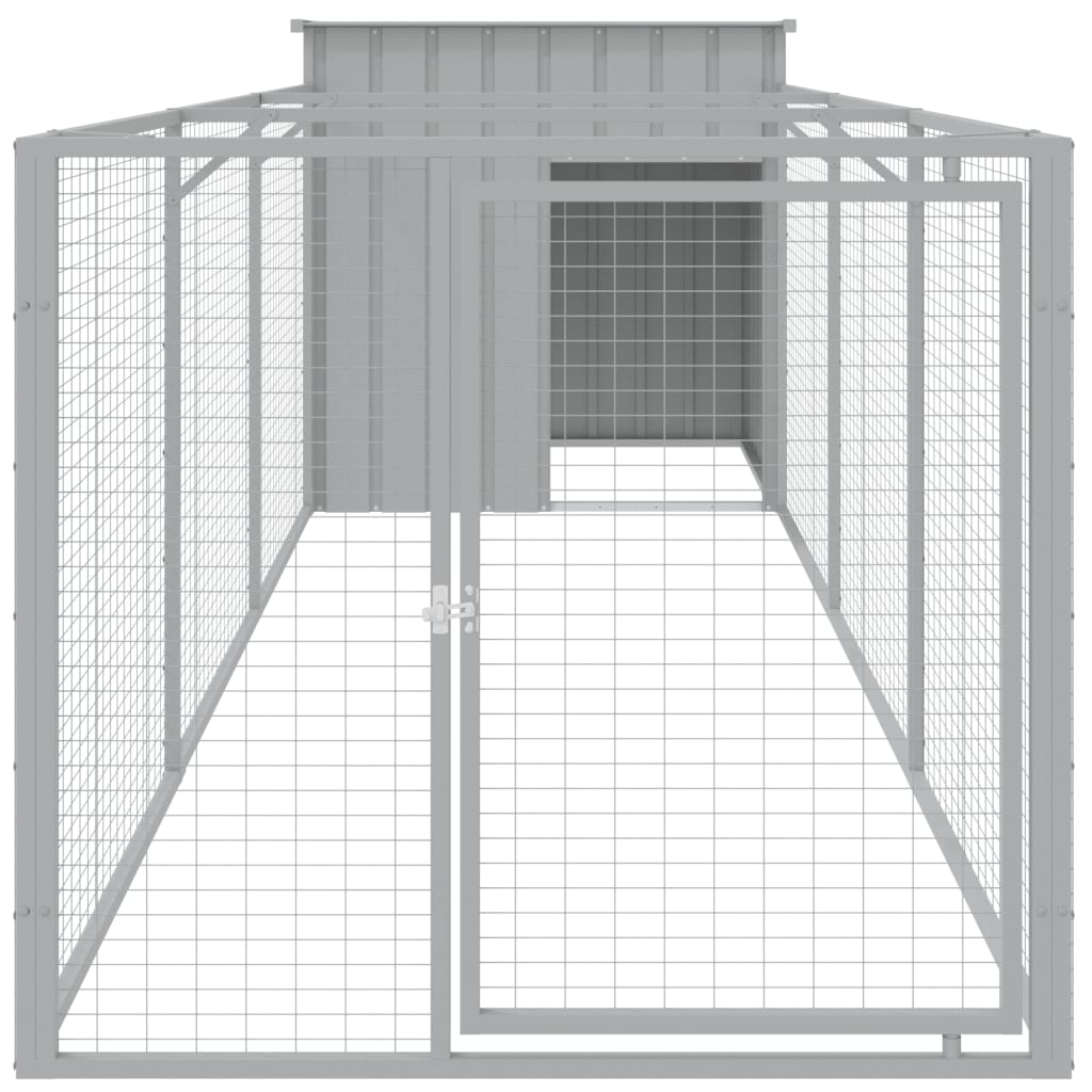 vidaXL Dog House with Run Light Grey 110x405x110 cm Galvanised Steel