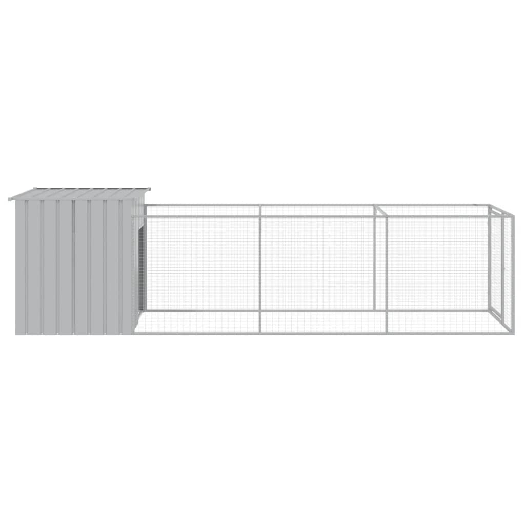 vidaXL Dog House with Run Light Grey 110x405x110 cm Galvanised Steel