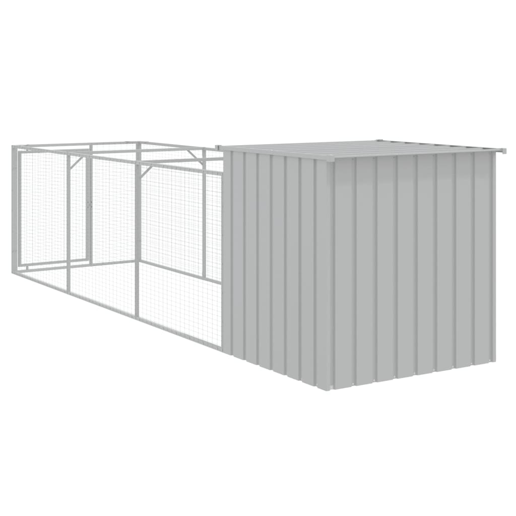 vidaXL Dog House with Run Light Grey 110x405x110 cm Galvanised Steel