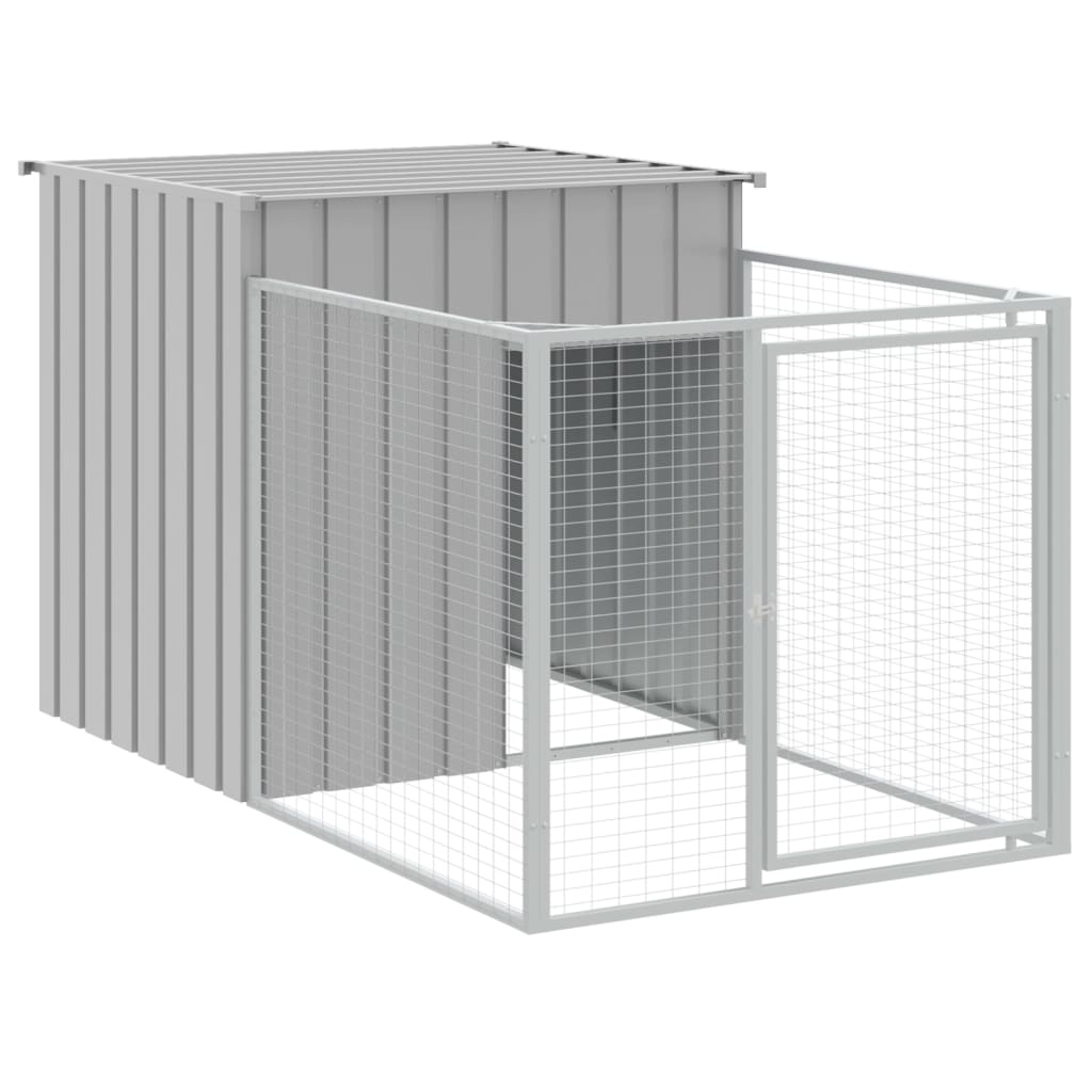 vidaXL Dog House with Run Light Grey 110x405x110 cm Galvanised Steel