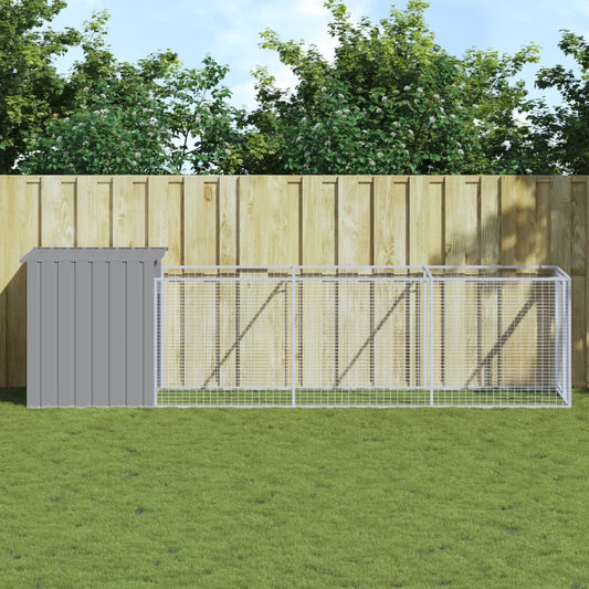 vidaXL Dog House with Run Light Grey 110x405x110 cm Galvanised Steel