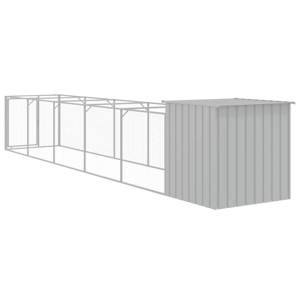 vidaXL Dog House with Run Light Grey 110x609x110 cm Galvanised Steel