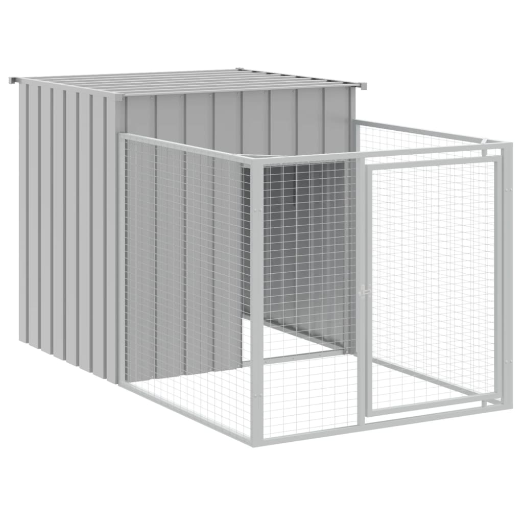 vidaXL Dog House with Run Light Grey 110x609x110 cm Galvanised Steel