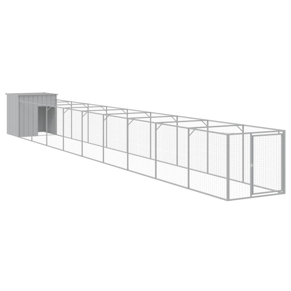 vidaXL Dog House with Run Light Grey 110x1017x110 cm Galvanised Steel