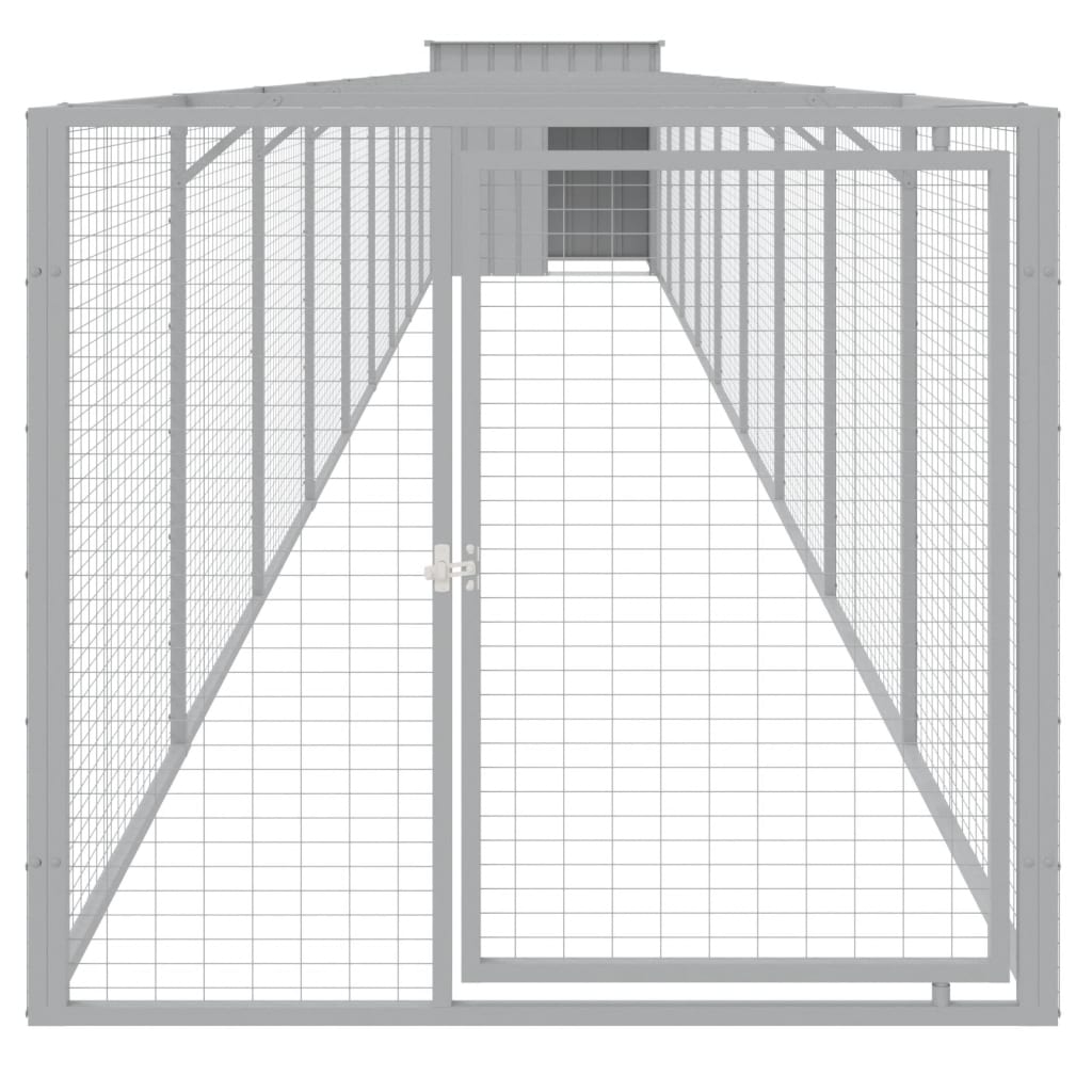 vidaXL Dog House with Run Light Grey 110x1017x110 cm Galvanised Steel