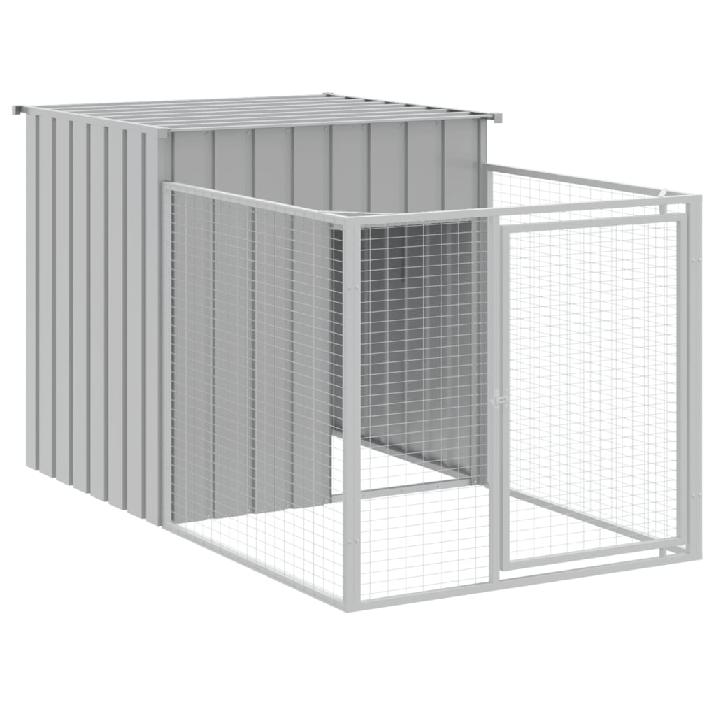 vidaXL Dog House with Run Light Grey 110x1017x110 cm Galvanised Steel