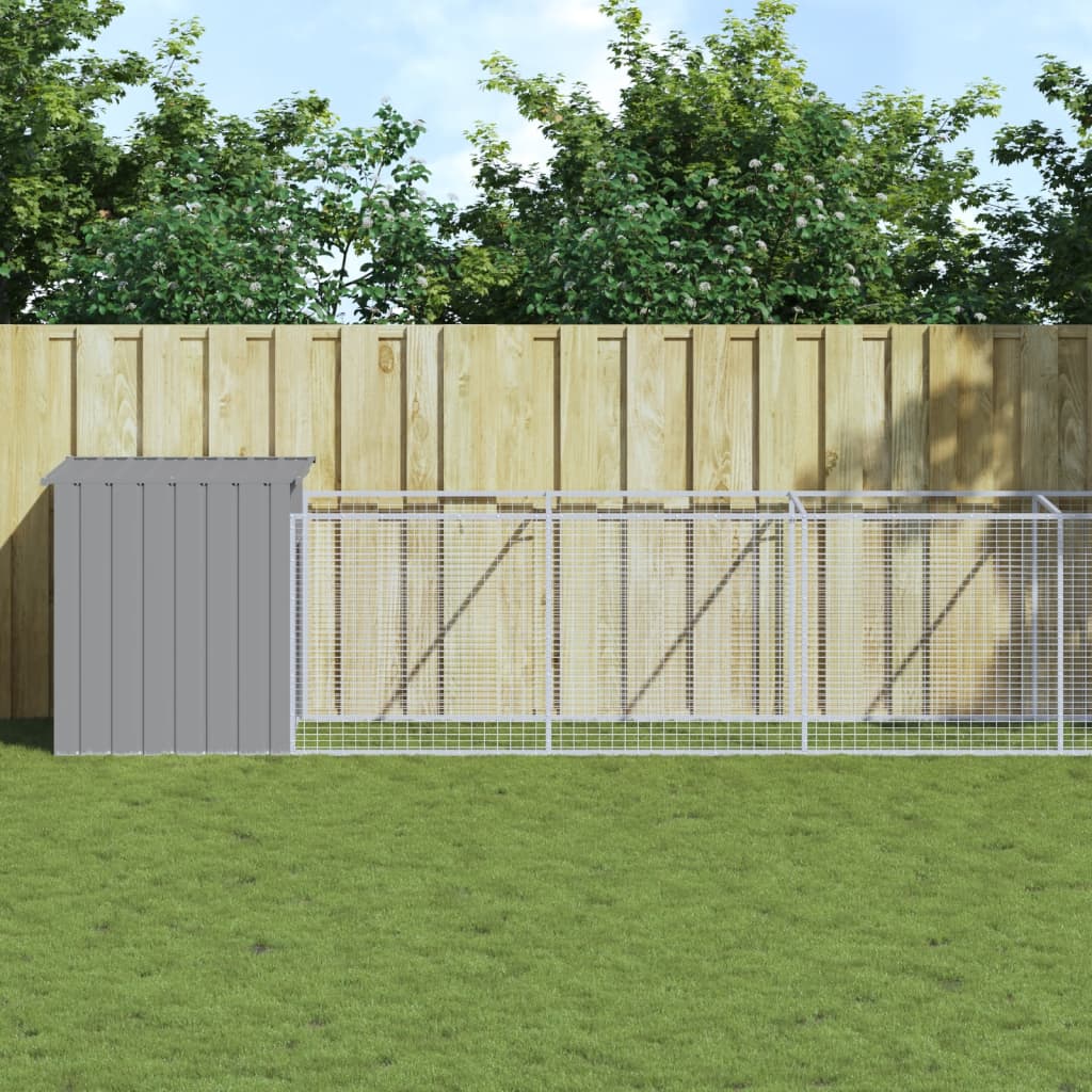 vidaXL Dog House with Run Light Grey 110x1017x110 cm Galvanised Steel