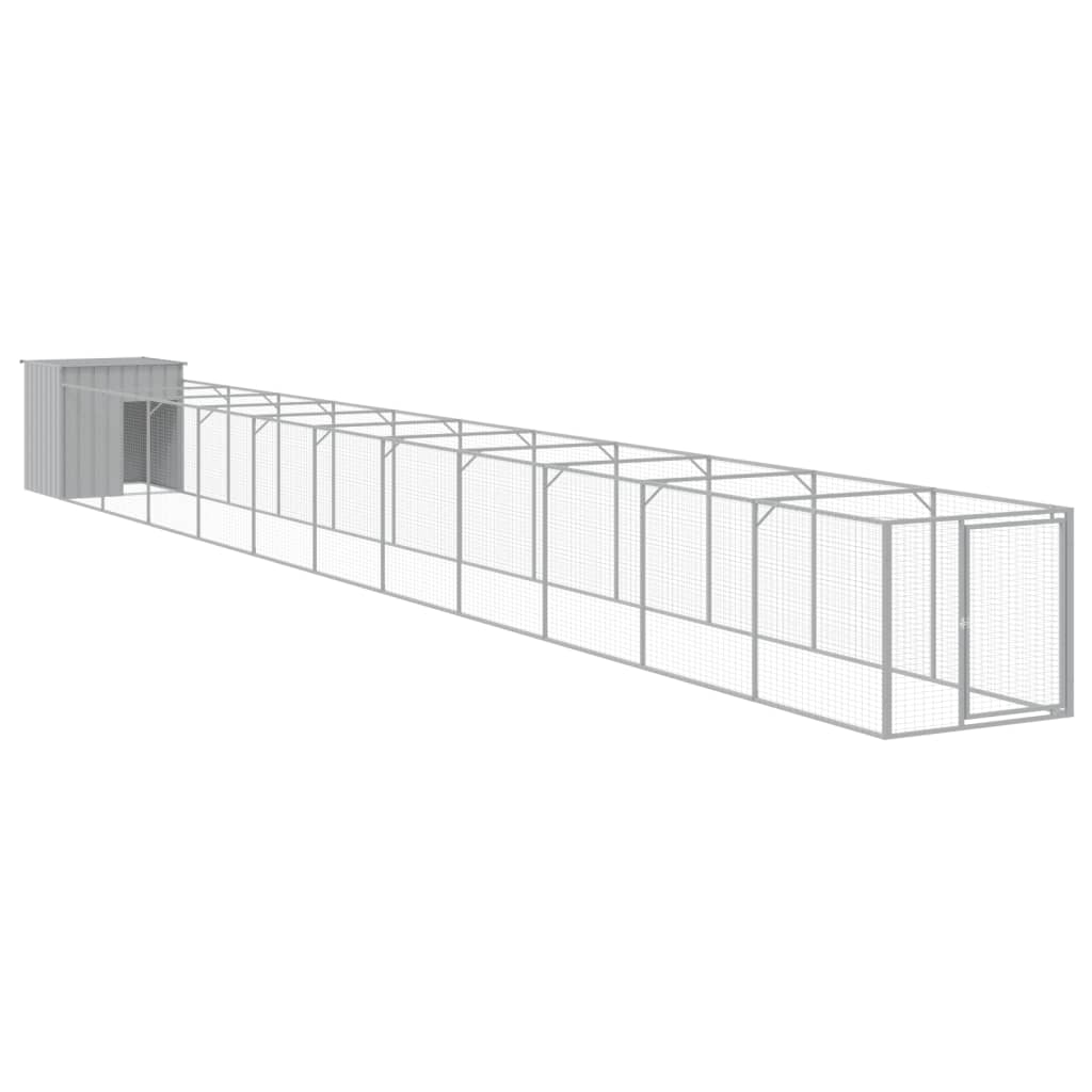 Dog House with Run Light Grey 110x1221x110 cm Galvanised Steel