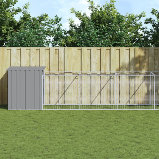 Dog House with Run Light Grey 110x1221x110 cm Galvanised Steel