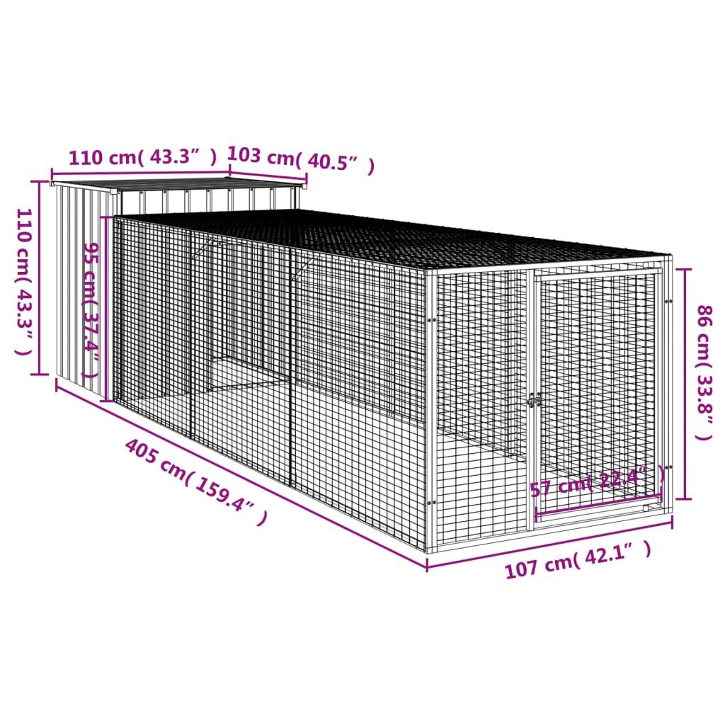 vidaXL Chicken Cage with Run Anthracite 110x405x110 cm Galvanised Steel
