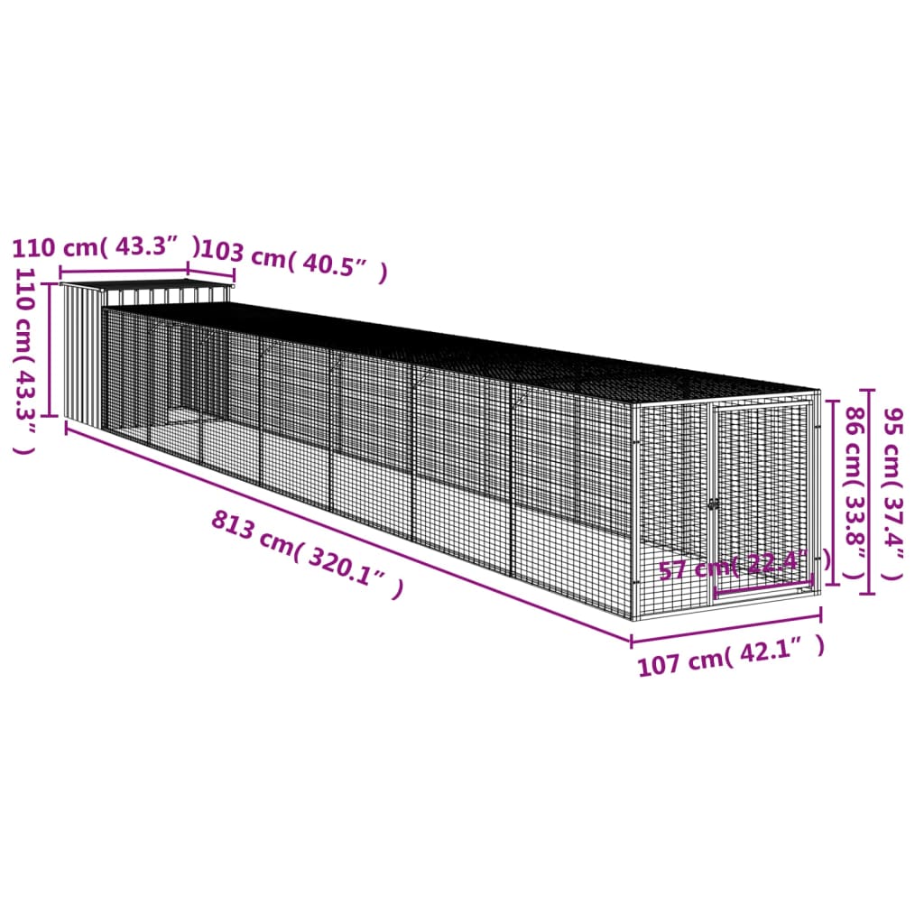 vidaXL Chicken Cage with Run Anthracite 110x813x110 cm Galvanised Steel