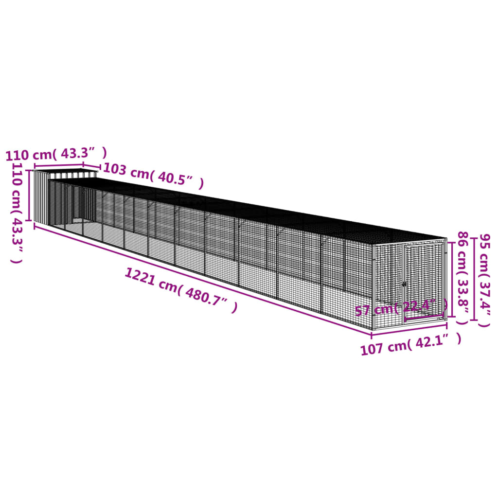 vidaXL Chicken Cage with Run Anthracite 110x1221x110 cm Galvanised Steel