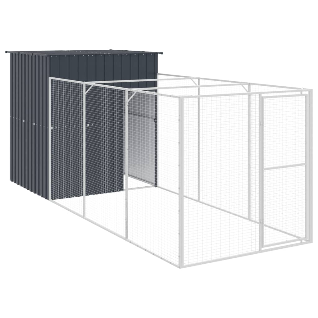 Dog House with Run Anthracite 165x455x181 cm Galvanised Steel