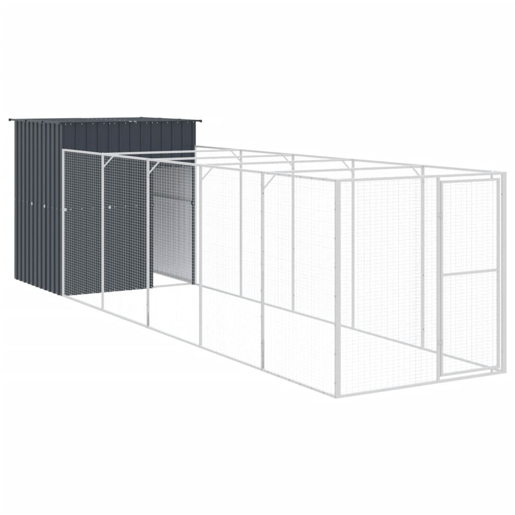 vidaXL Dog House with Run Anthracite 165x659x181 cm Galvanised Steel